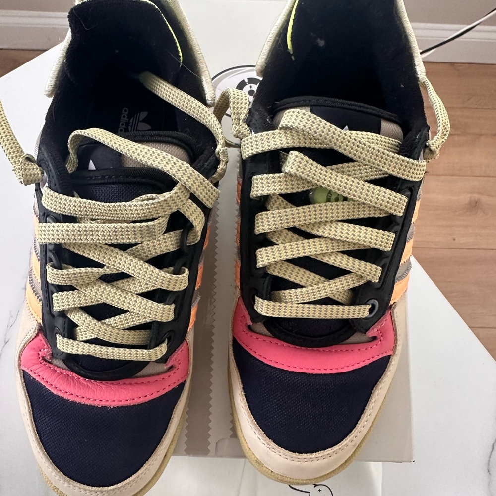 Adidas Beige and Blue Forum Sneakers